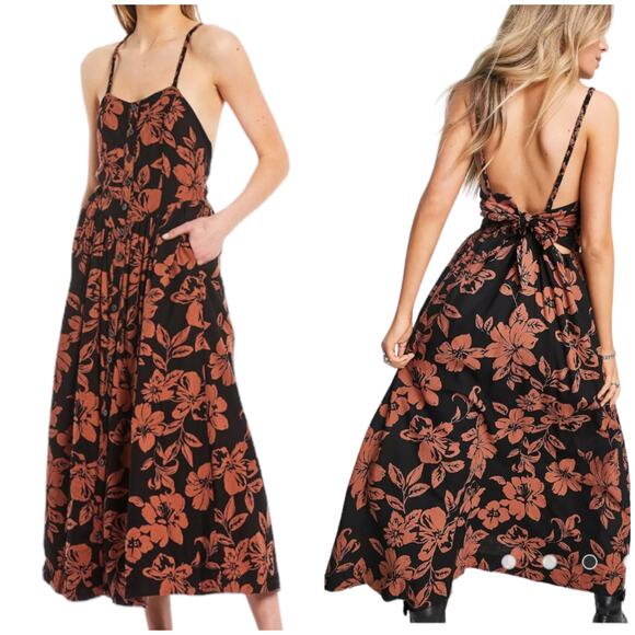Free People Dresses & Skirts - Free People NWT The Perfect Sundress Floral Midi Button Dress Size S Tie Back